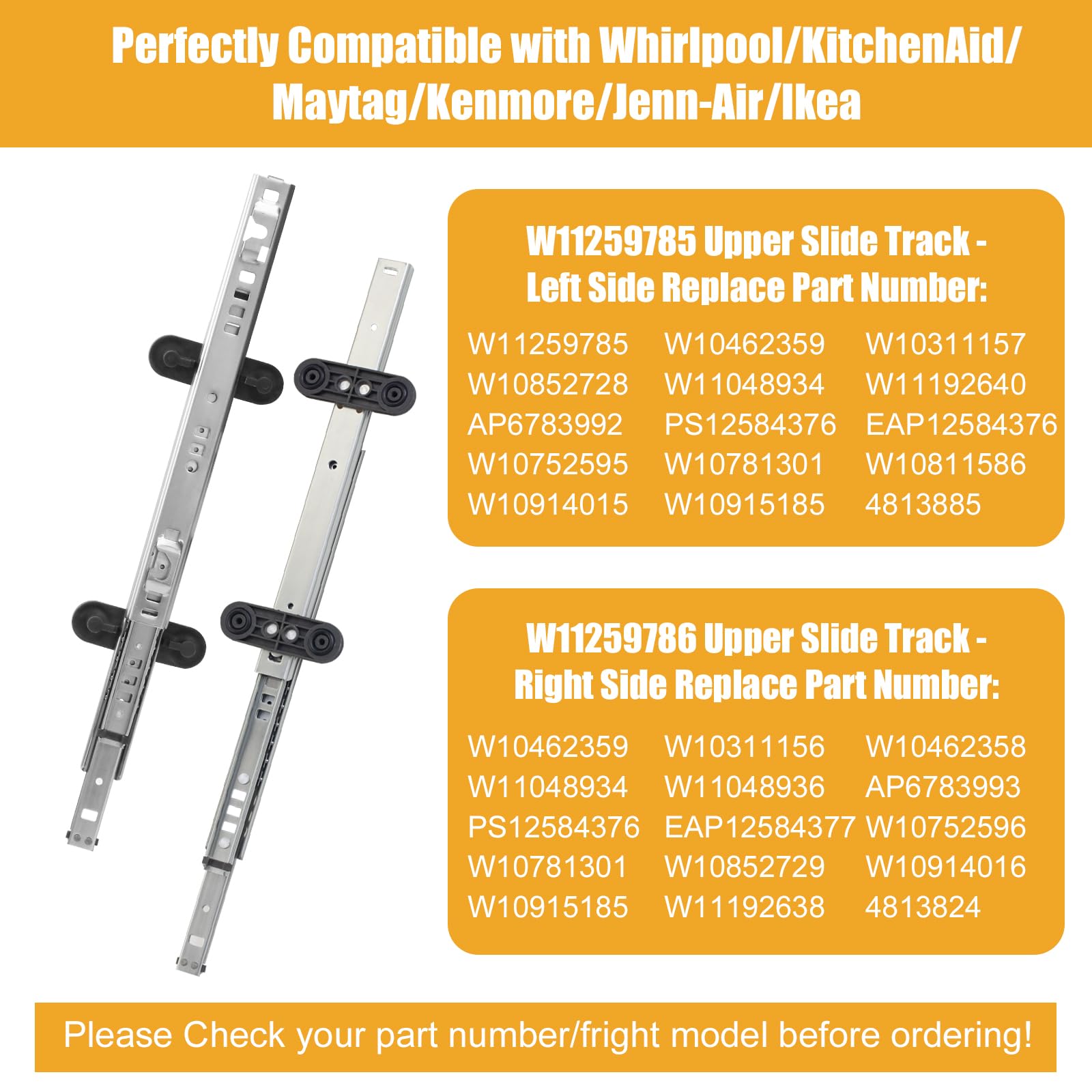 W11259786 W11259785 Dishwasher Dishrack Slide Track (Left & Right) - Compatible With Whirlpool KitchenAid Maytag Jenn-Air Dishwasher - Replaces PS12584377 PS12584377 AP6783993 AP6783993 KDTE204EPA2 - Image 4