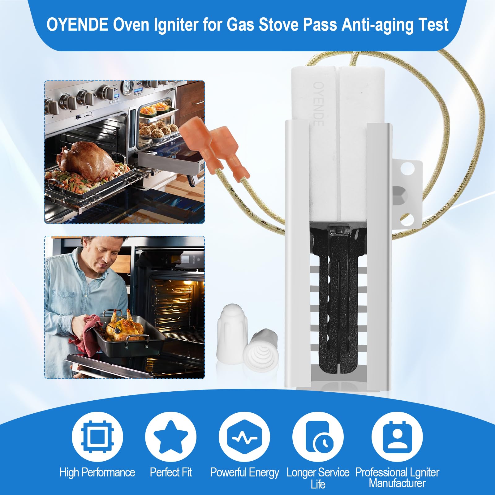 2 Pack PB040001 Gas Range Oven Igniter, Oven Igniter for Gas Stove for Viking Range Oven Igniter, Replace AP5315579 065650-000 SGR4001 792263, with 4 Ceramic Nuts. - Image 4