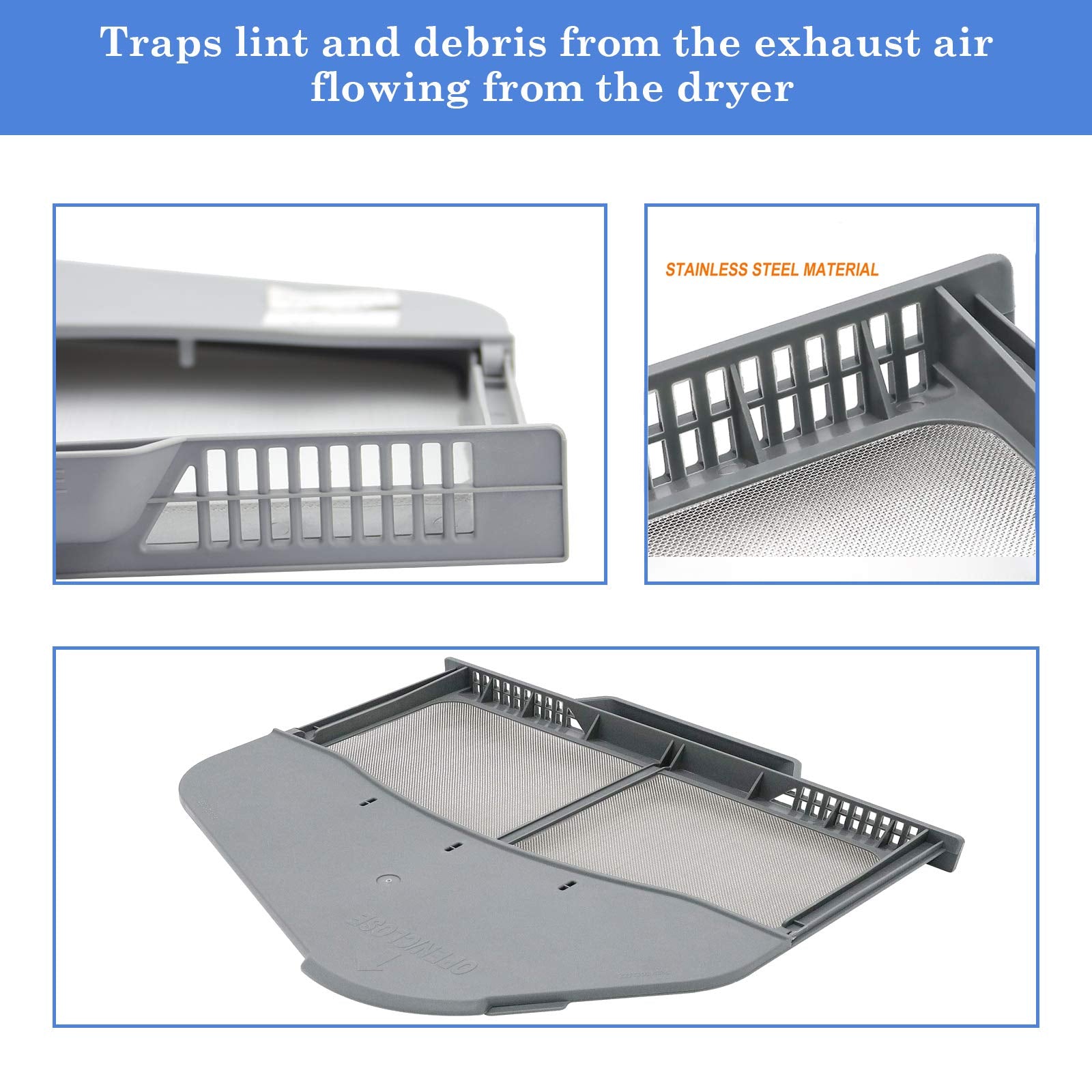 DC97-16742A Dryer Lint Trap Filter Replacement for Samsung Dryer with Flap Upgraded Stainless Steel Screen, Replaces AP5306681 PS4221839 DC61-03048A DV45H7000EW/A2 DV48H7400EW/A2 by APPLIANCEMATES - Image 3