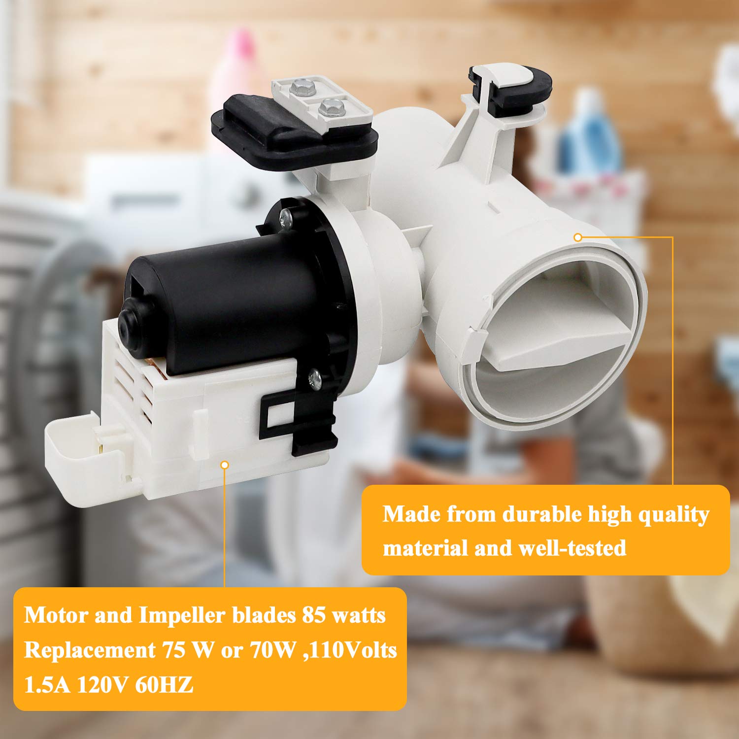 WPW10730972 W10130913 W10130913-B Washer Drain Pump Assembly-Exact for Whirlpool Duet Washer,Maytag 2000 3000 4000 Series,Kenmore he2t plus, Replaces 8540024 W10117829 by TOMOON - Image 3