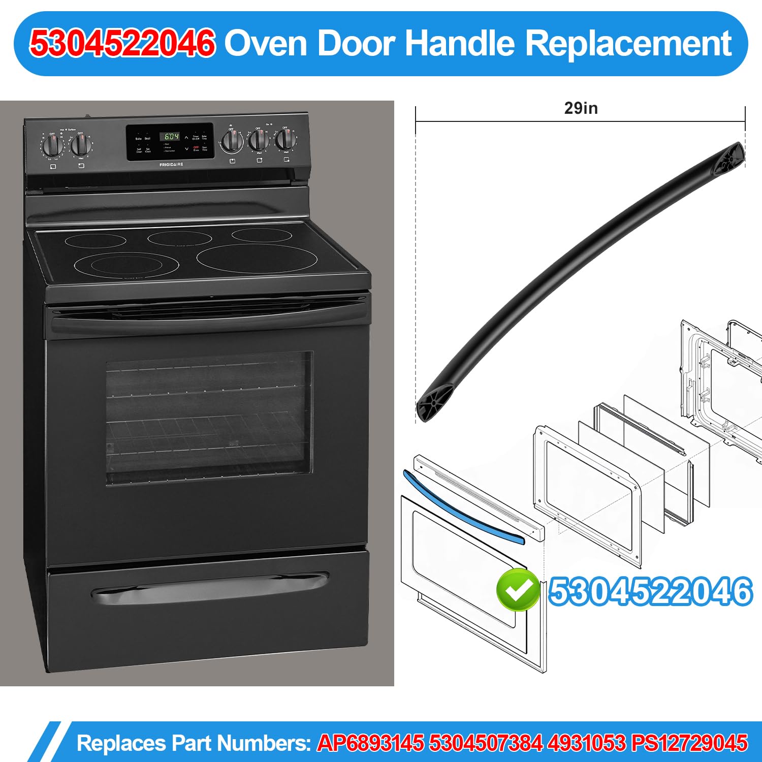 5304522046 Oven Door Handle Replacement for Frigidaire Stove Handle Black