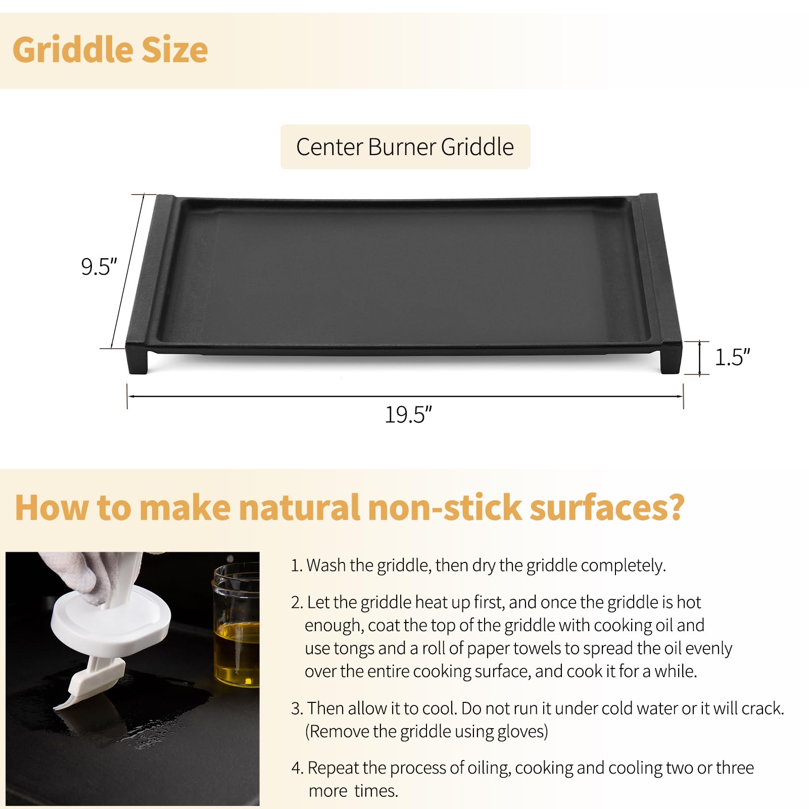 Upgraded WB31X24738 Cast Iron Griddle Replacement for GE Stove Parts WB31X24998 GE Stove Top Griddle WB31X49806 General Electric Gas Range Cooktop Center Griddle Plate JGB700SEJ4SS Flat Top Pan