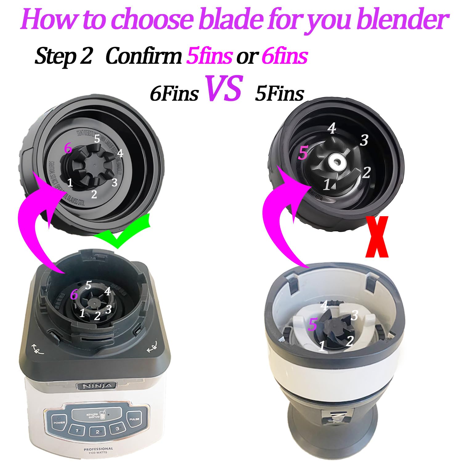 Replacement 6-Fin Male Blade and 16oz Cups for Nutri Ninja Blender,Only for BL660 BL663 BL740 BL770 BL771 BL772 BL773 BL780 (5-pack)
