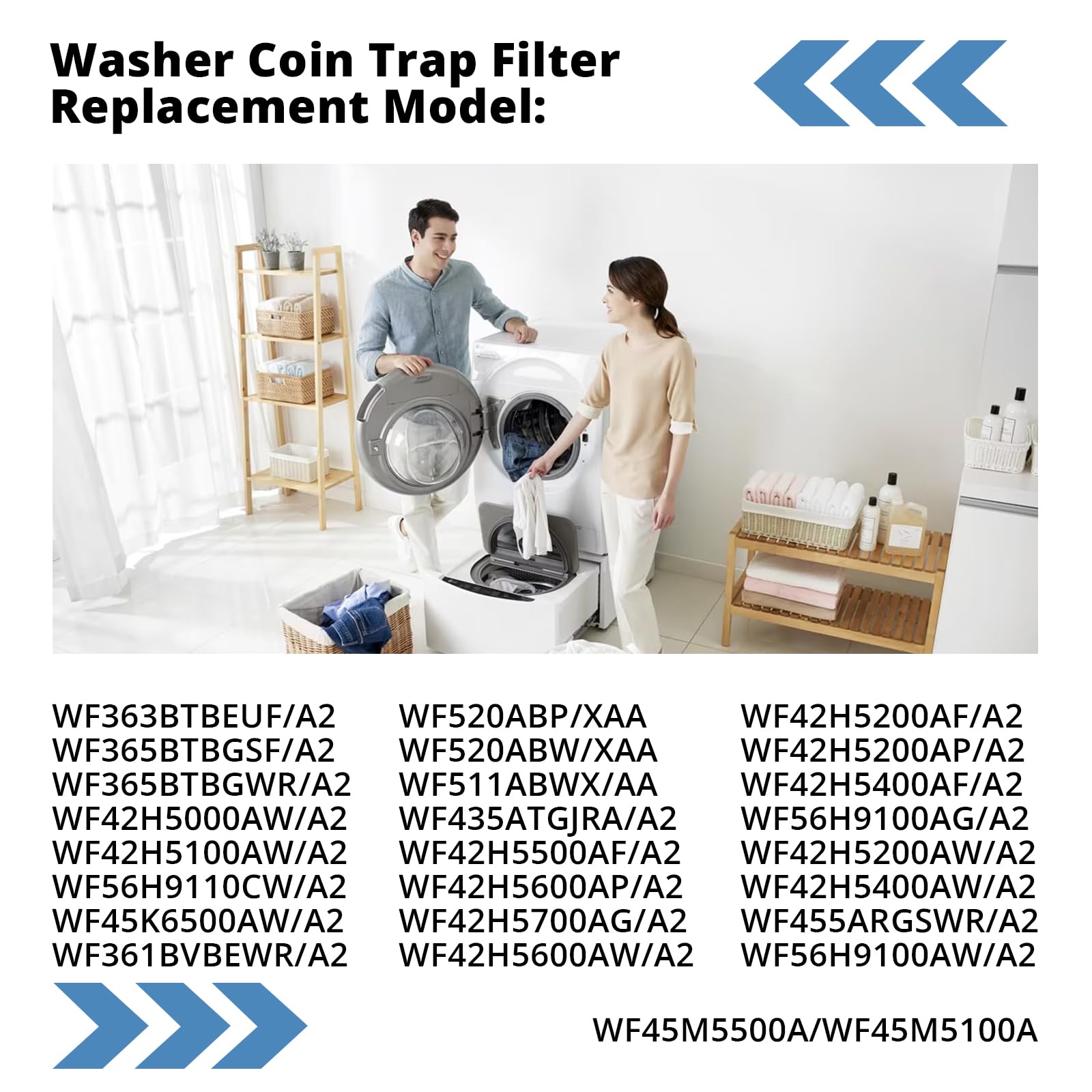DC97-16991A Washer Drain Pump Filter Replacement for Samsung Washer Coin Trap Leak Proof WF42H5000AW WF42H5000AW/A2 WF42H5200AW/A2 WF45K6500AW/A2 WF45M5500A/WF45M5100A W45R6100A WF50K7500A