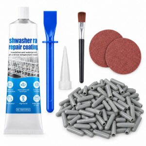 Dishwasher Repair Kit, Grey Dishwasher Rack Repair Coating for Vinyl-Coated Racks, 1.7 oz Waterproof High-Temperature Formula with Brush, Precision Nozzle and Sandpaper