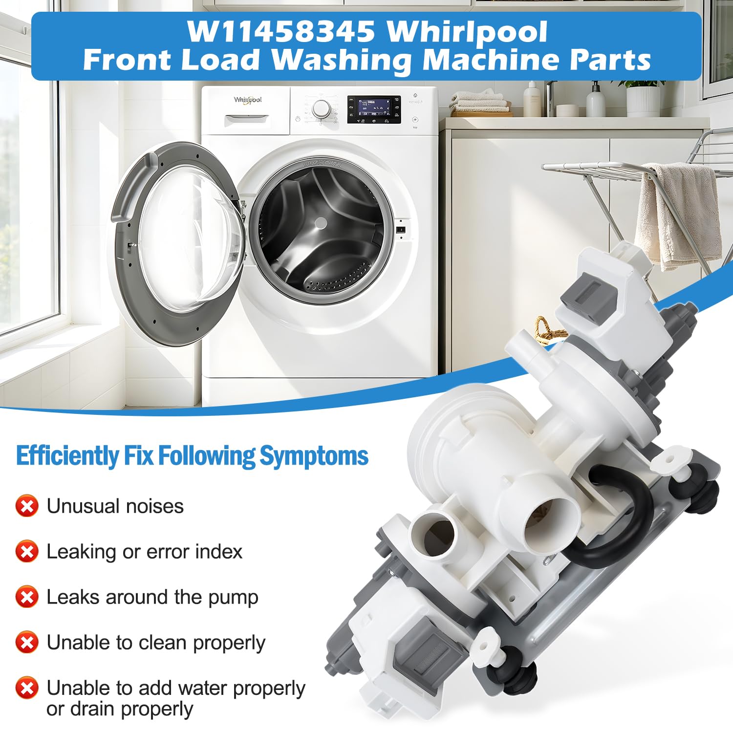 Upgraded W11458345 Washer Drain Pump W10918608 W11316609 W11319789 - Image 4