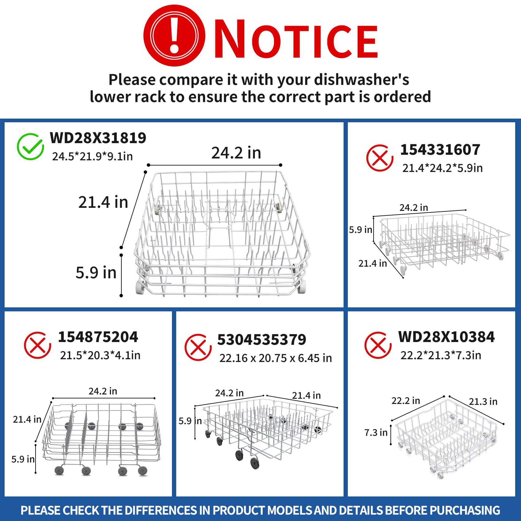 WD28X31819 WD28X10284 Replacement Lower Dishwasher Rack Compatible with GE - Image 5