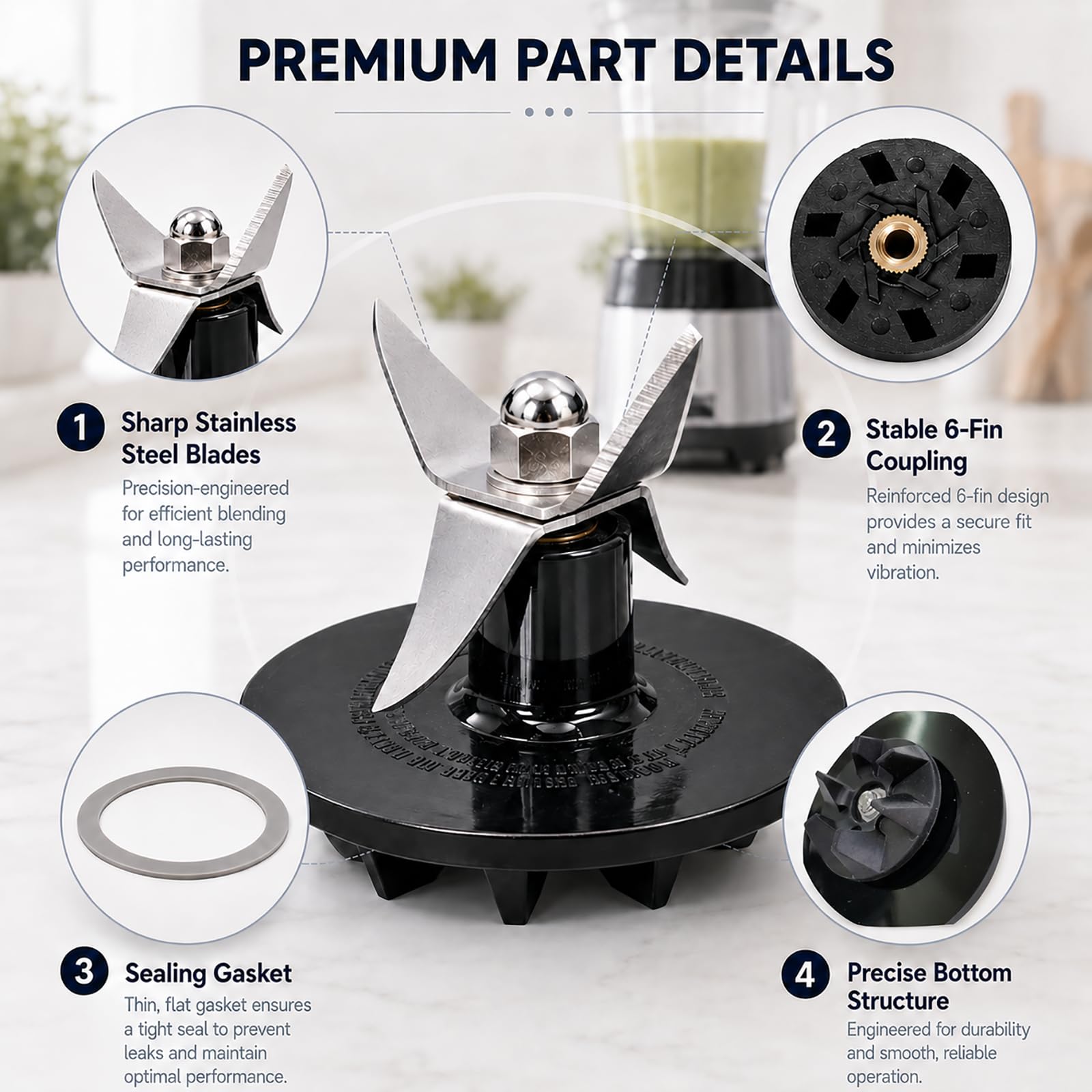SPB-456-2B Blender Blade Assembly Compatible with Cuisinartt Blender Parts