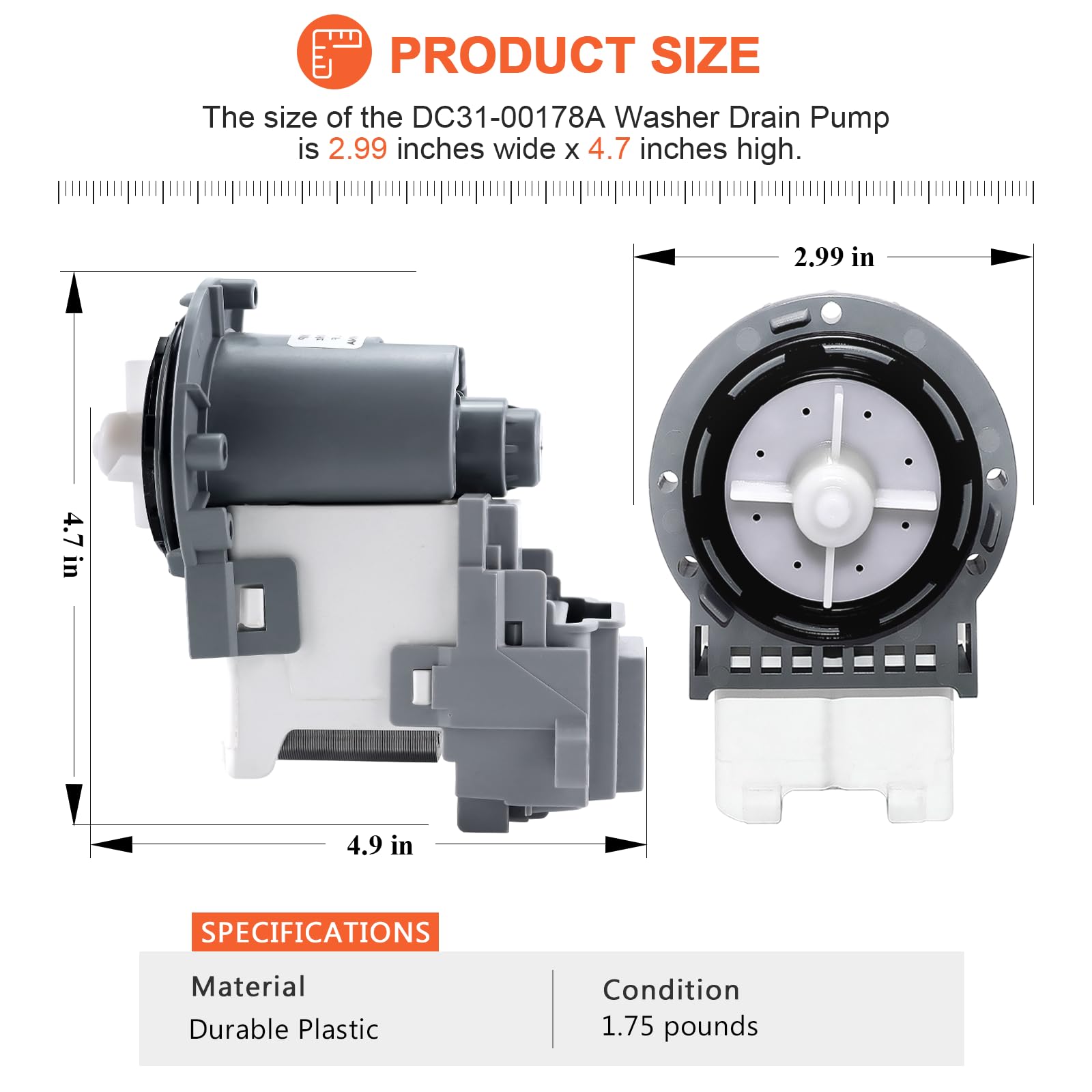 OEM DC31-00178A PX3516-01 Washer Drain Pump Upgrade Fit for SAMSUNG Washer, Replaces DC31-00187A DC97-19289F DC31-00178D B35-3a DC97-20621A PX3516-01, 5 YEARS WARRANTY by Beaquicy - Image 5