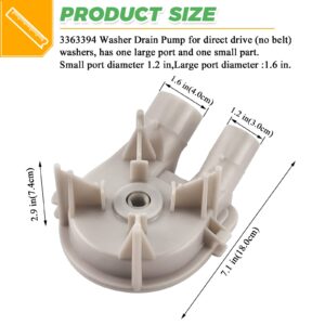 Techecook 3363394 Washing Machine Pump Replacement for Kenmore Maytag Whirlpool washer drain pump wp3363394vp 3352492 3348215 3348015 3348014 ap6008107 ps11741239 eap11741239 washer water pump