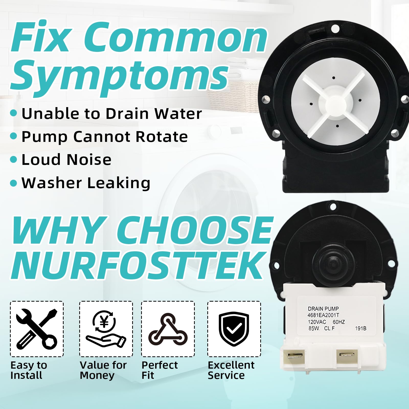 4681EA2001T Washer Drain Pump, Fit for Kenmore, LG, Replaces 4681EA1007D - Image 3