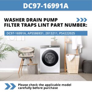 DC97-16991A Washer Drain Pump Filter Replacement for Samsung Washer Coin Trap Leak Proof WF42H5000AW WF42H5000AW/A2 WF42H5200AW/A2 WF45K6500AW/A2 WF45M5500A/WF45M5100A W45R6100A WF50K7500A