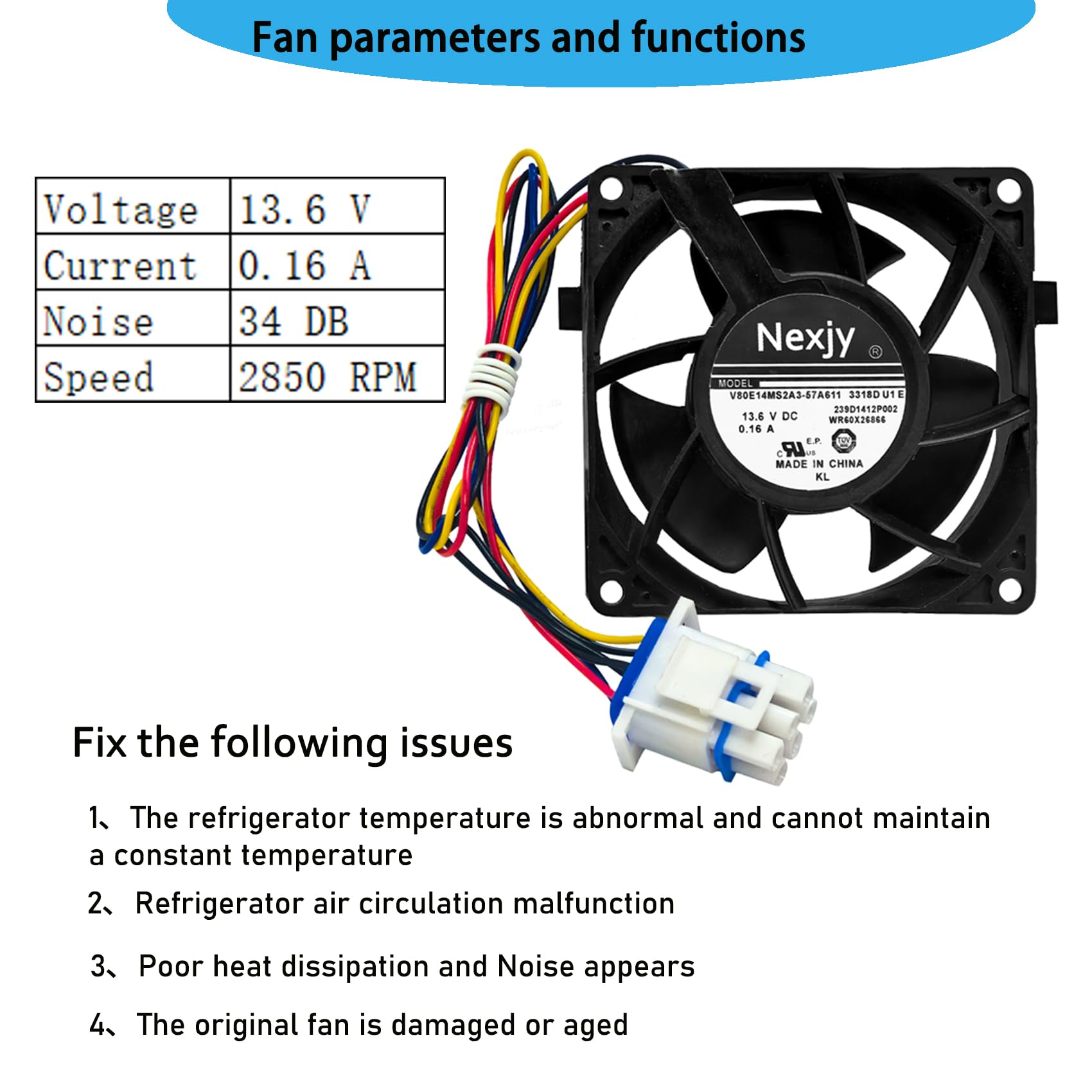 2026 Upgraded OEM WR60X26866 Refrigerator Evaporator Fan Motor for GE Refrigrator, Replace V80E14MS2A3-57A611, WR60X26030, WR60X10356, WR60X10357, Fix Noise, Stabilize Cooling -10 Years Warranty - Image 7