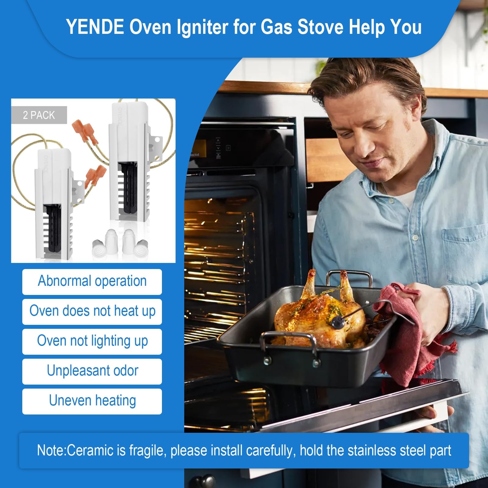 2 Pack PB040001 Gas Range Oven Igniter, Oven Igniter for Gas Stove for Viking Range Oven Igniter, Replace AP5315579 065650-000 SGR4001 792263, with 4 Ceramic Nuts. - Image 3