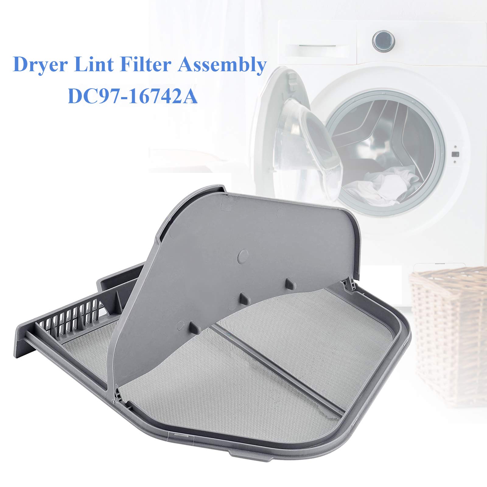 DC97-16742A Dryer Lint Trap Filter Replacement for Samsung Dryer with Flap Upgraded Stainless Steel Screen, Replaces AP5306681 PS4221839 DC61-03048A DV45H7000EW/A2 DV48H7400EW/A2 by APPLIANCEMATES
