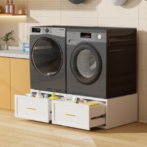 Qxdyt 2-Pack Washer and Dryer Pedestals,440LBS Metal Portable Washer and Dryer Stand Heavy Duty, 28''W Universal Laundry Pedestal for Washer and Dryer, Anti-Vibration Washing Machine Stand-White
