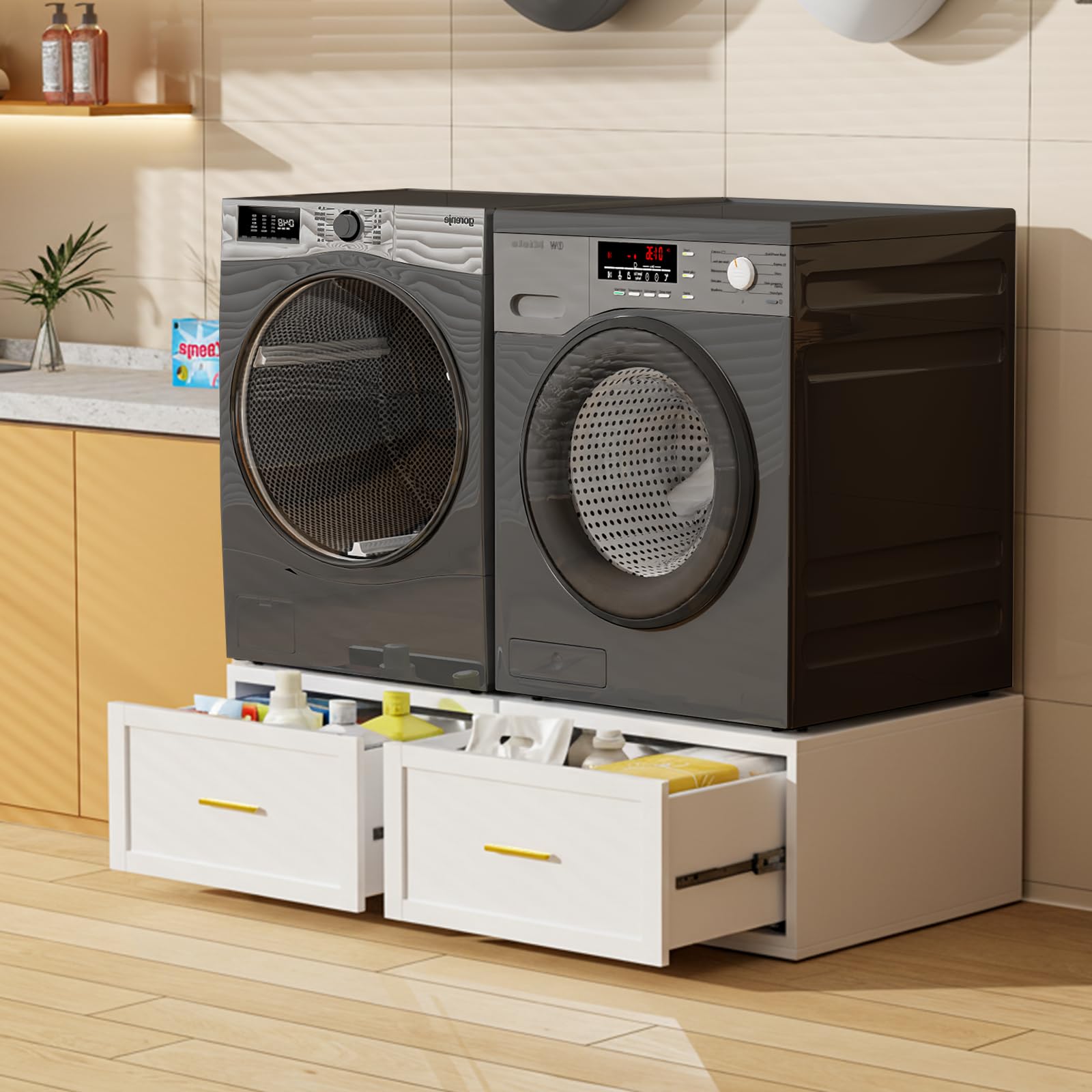 Qxdyt 2-Pack Washer and Dryer Pedestals,440LBS Metal Portable Washer and Dryer Stand Heavy Duty, 28''W Universal Laundry Pedestal for Washer and Dryer, Anti-Vibration Washing Machine Stand-White