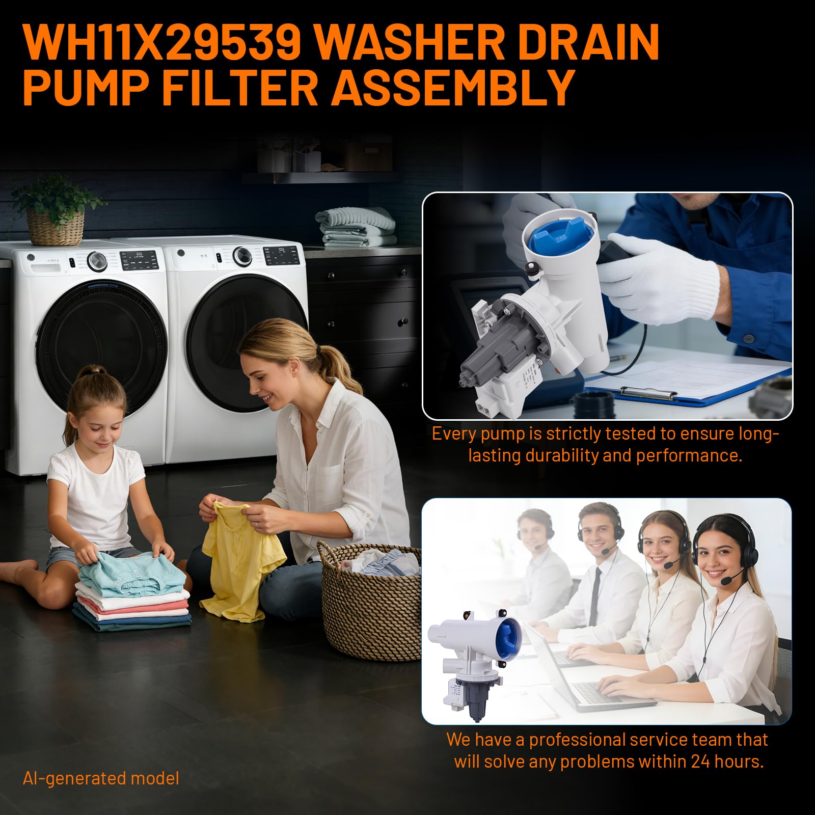 Upgraded WH11X39237 WH11X29539 Washer Drain Pump & Filter Assembly for GE