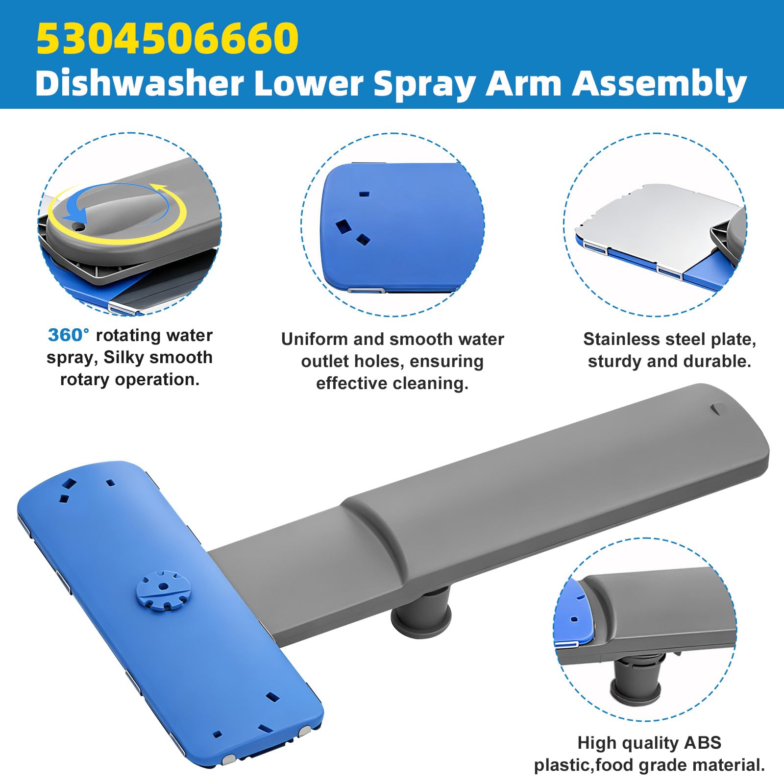 5304506660 Dishwashers Lower Wash Arm with 154294101, 154252701 Assembly for Frigidaire Dishwashers Spray Arm Replaces 5304496886 5304506532 5304507040 154830303 - Image 5