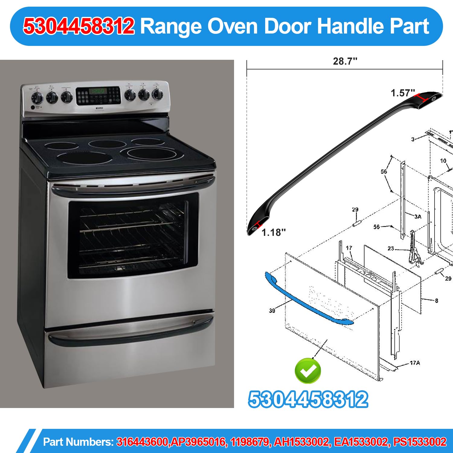 Upgraded 5304458312 Oven Door Handle for Frigidaire Oven Handle Replacement