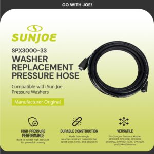 Sun Joe SPX3000-33 Replacement Pressure Washer Hose for SPX3000 Series, SPX3200, SPX3500, SPX4000 Series, SPX4004-MAX, SPX4500, and SPX4600 Series, Manufacturer Original