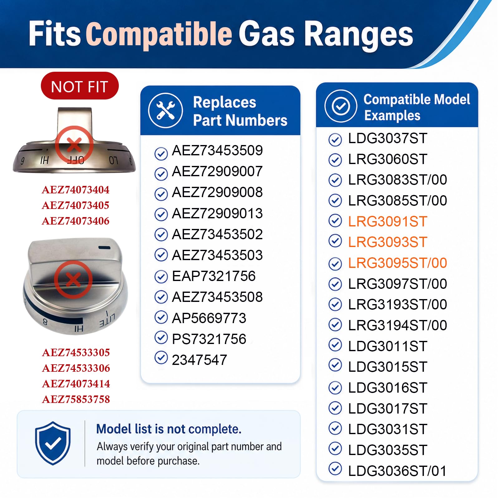 AEZ73453509 Stove Knobs Replacements Compatible with lg Gas Range Stove
