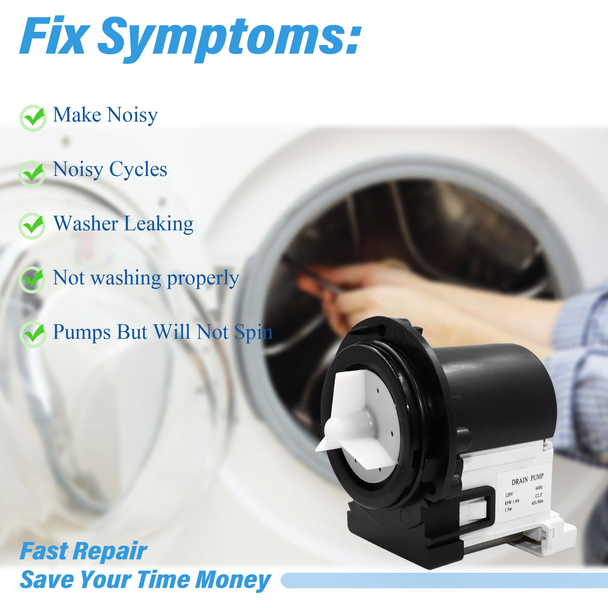 4681EA2001T Washer Drain Pump Motor Compatible with LG and Kenmore Washers