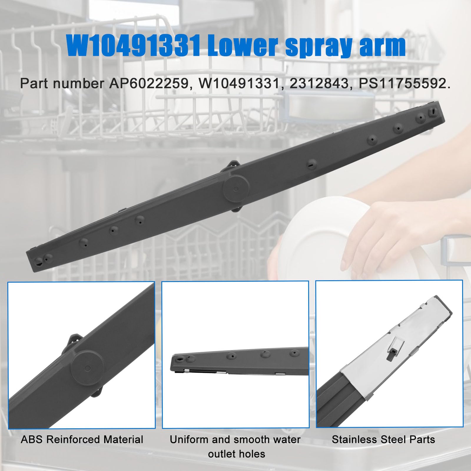 W10491331 Dishwasher Spray Arm Replacement Arm Compatible with Whirlpool, Amana, Ikea Dishwasher Parts Replaces WPW10491331, 2312843, PS11755592