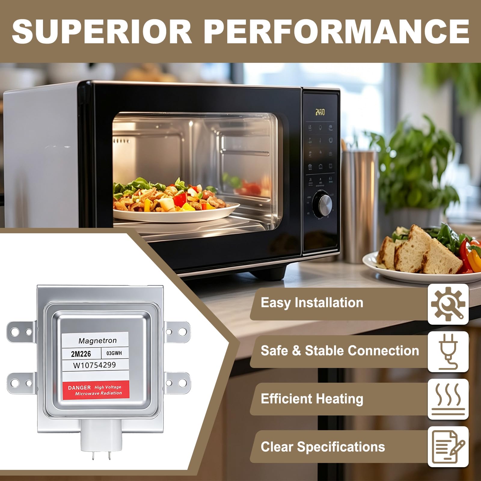 2M226-03GWH W10754299 Microwave Magnetron Compatible with Whirlpool Oven