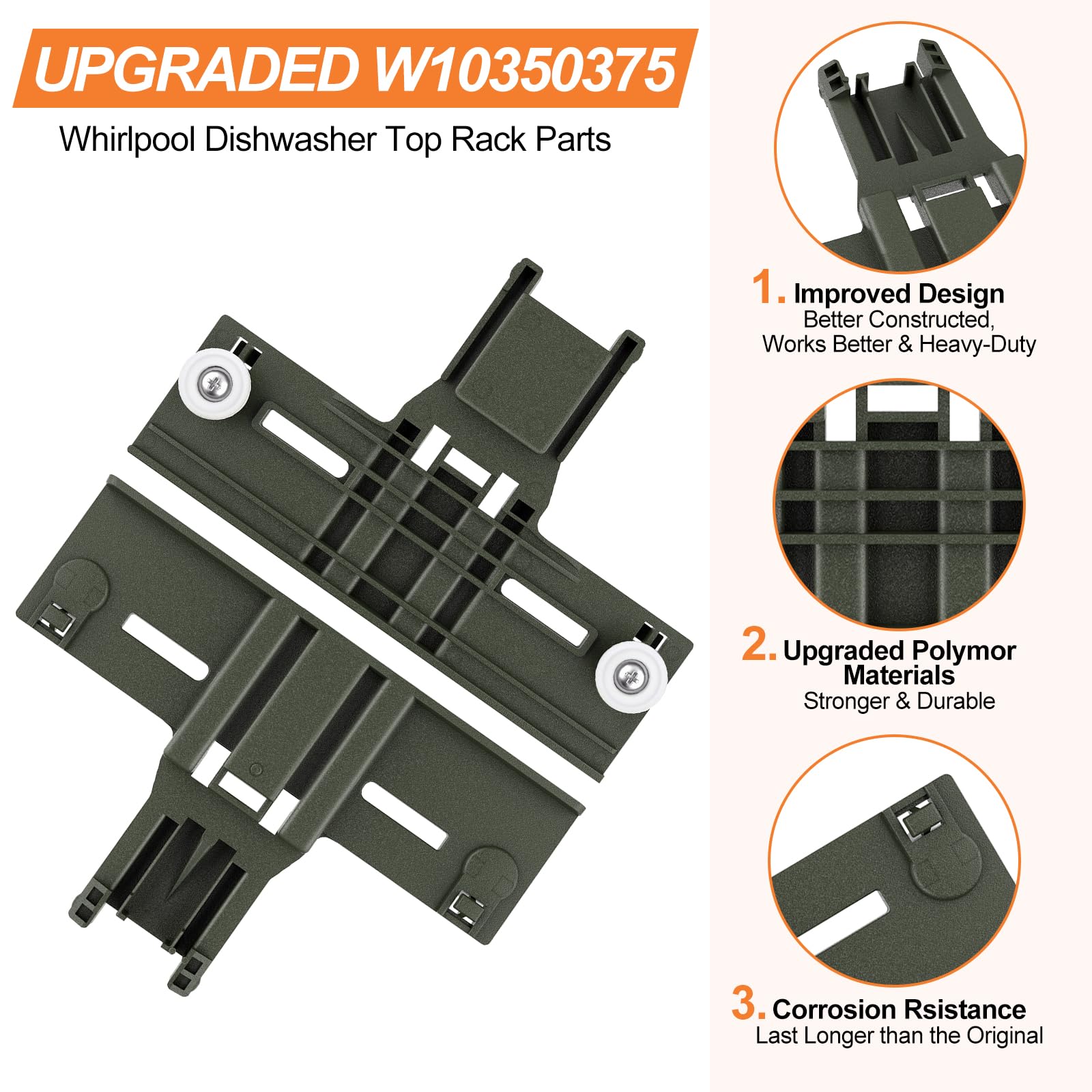 UPGRADED W10350375 W10712395 Dishwasher Top Rack Adjuster Parts For Whirlpool Dishwasher Parts WDT730PAHZ0 WDT970SAHZ0 WDTA50SAHZ0 WDT750SAHZ0 Upper Rack Parts For Kenmore 665 Dishwasher Top Rack Part - Image 6
