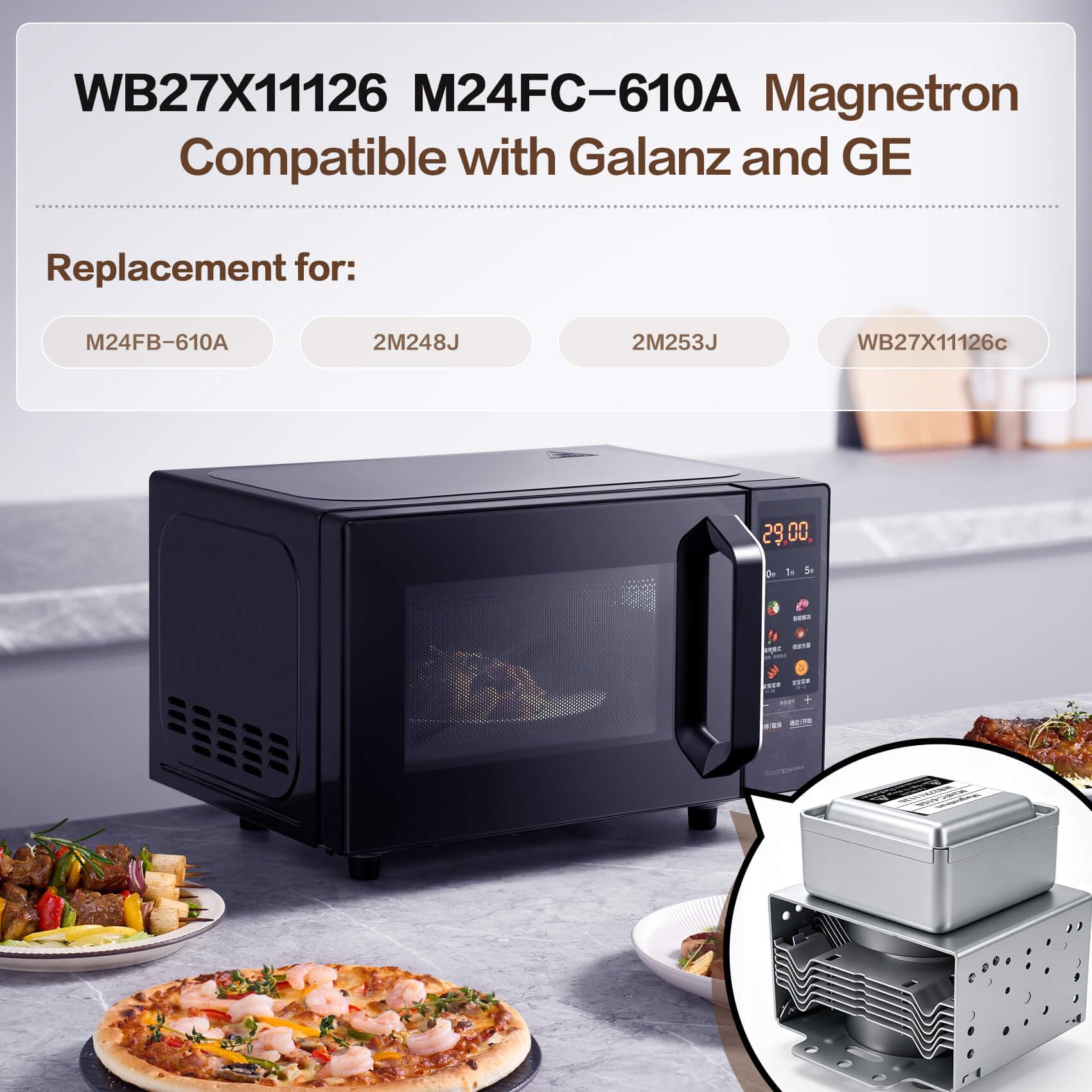 WB27X11126 M24FC-610A Magnetron Compatible with Galanz and GE Replacement for M24FB-610A 2M248J 2M253J WB27X11126c