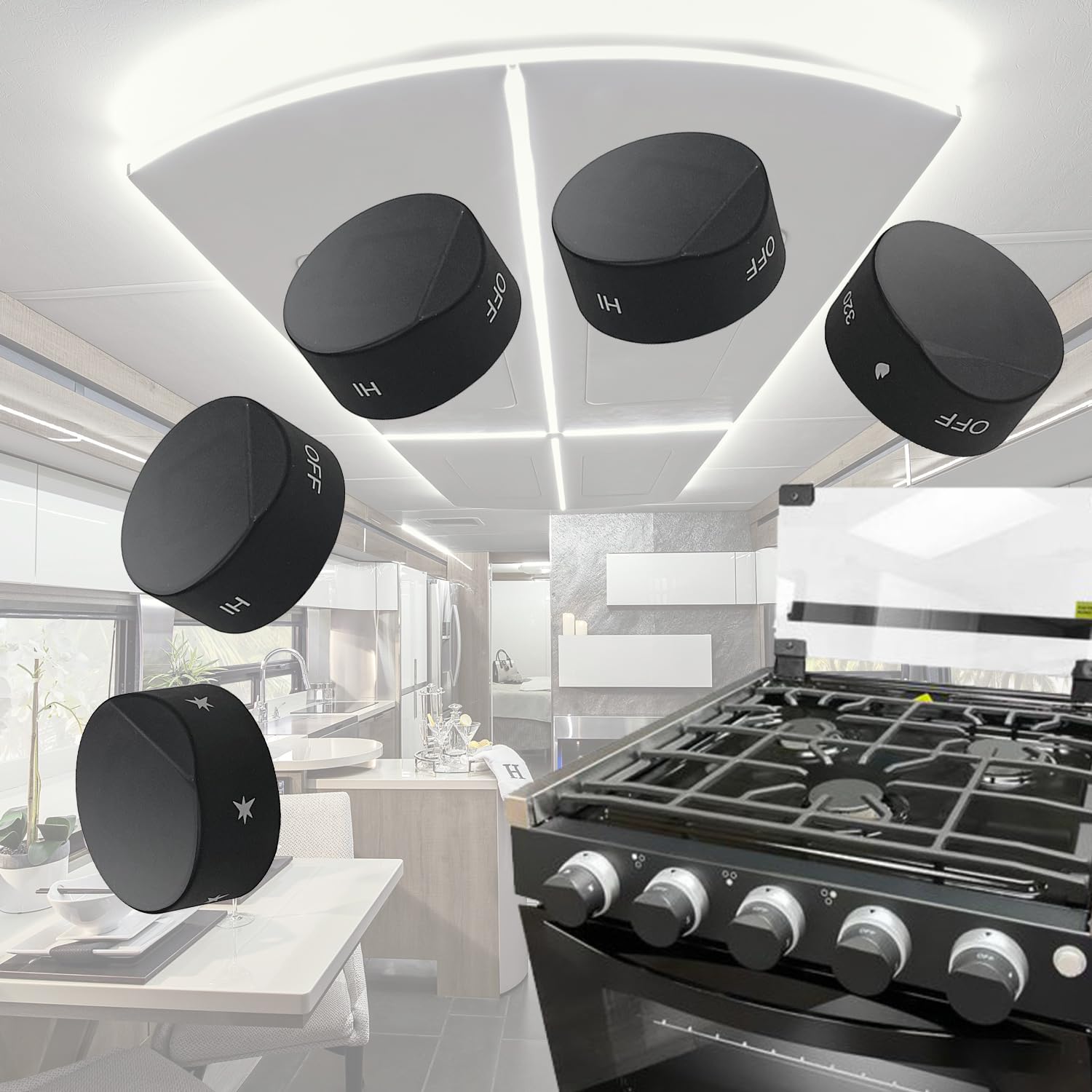 GABEROAD [Upgraded RV Gas Range Oven Knob Replacement Compatible with Greystone Range Oven Gas Stove Knob CF-RV17, CF-RV17B, CF-RV17BB, CF-RV21, CF-RV21B, CF-RV21BB(5pcs)