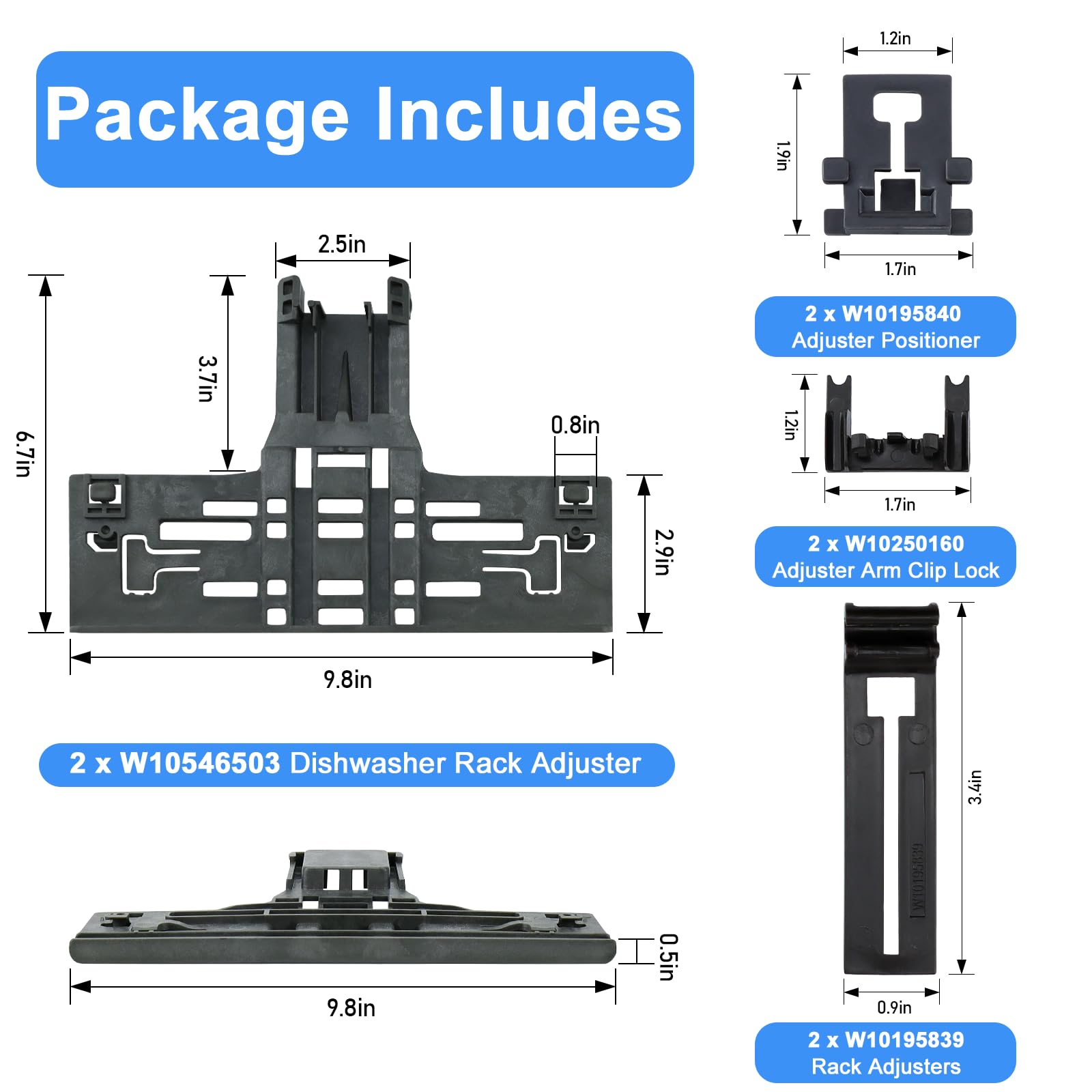 WPW10546503 Top Rack Adjuster Kit Replacement for KitchenAid Dishwasher