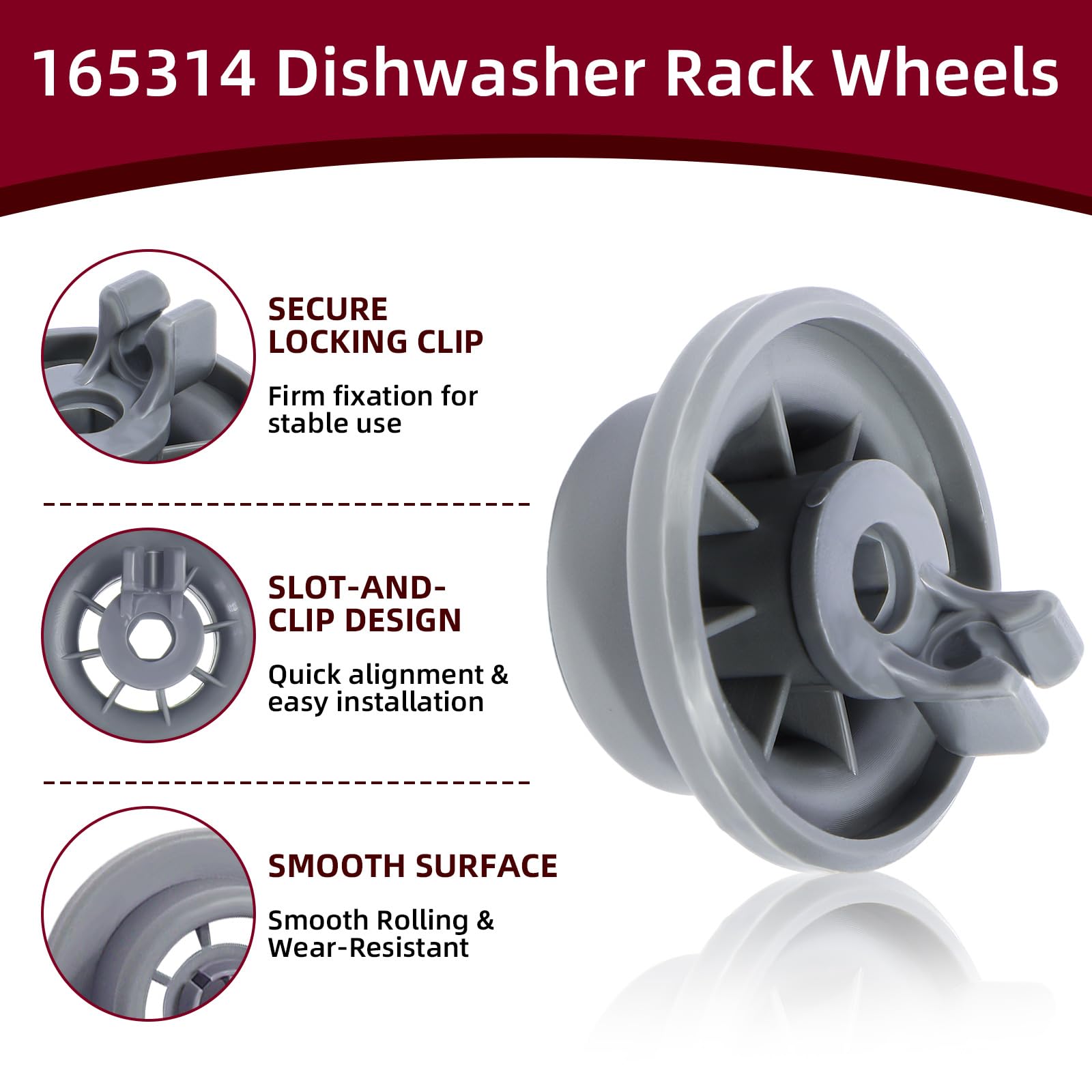 Dishwasher Lower Rack Wheel, 4 Pack 165314 Dishwasher Wheels, Dish Rack Wheels Fit for Bosch Kenmore Dishwasher, Replace Part Number 420198 AP2802428 PS3439123