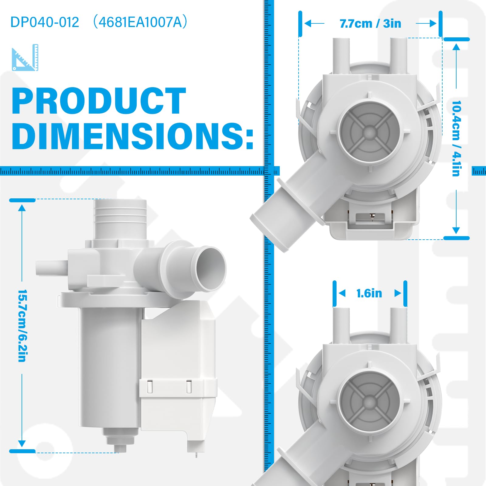 DP040-012 Drain Pump Replacement for LG & Kenmore Washer 4681EA1007A 5859EA1004P 5859EA1004F WT5070CW WT5270CW WT4870CW WT4970CW - Image 3