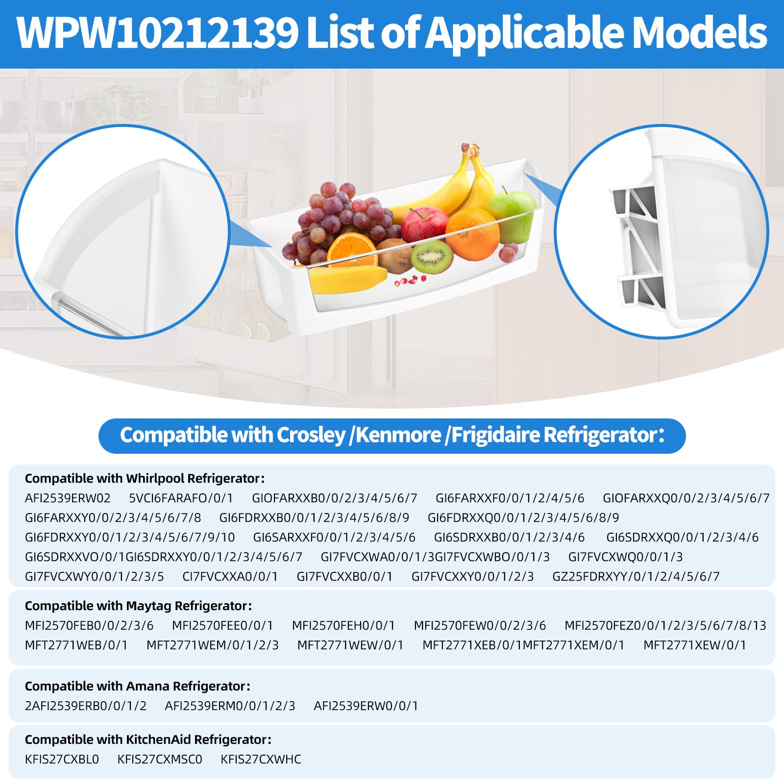 WPW10212139 Refrigerator Door Shelf Bin Compatible with Maytag Whirlpool