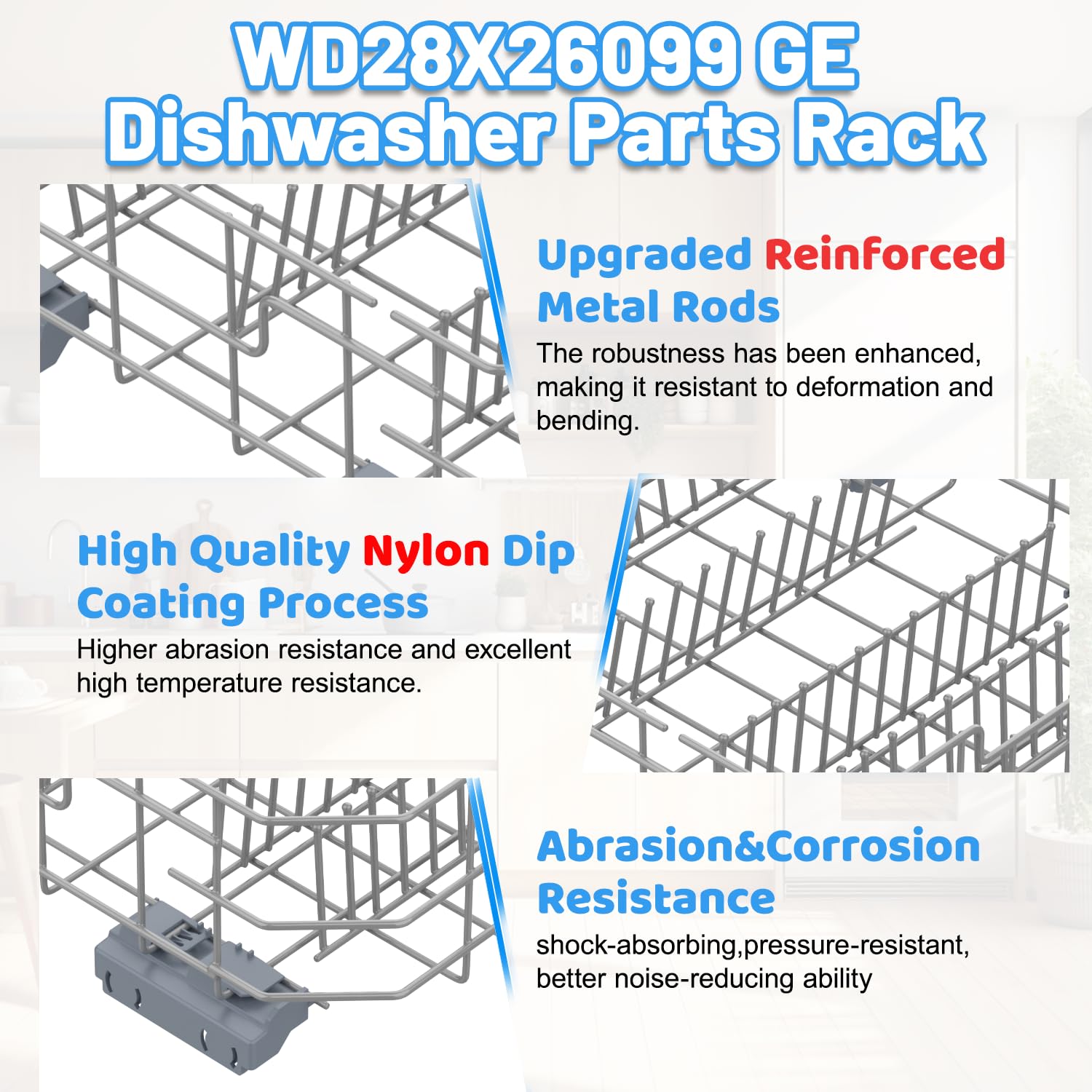 WD28X26099 Dishwasher Lower Rack Replacement for GE Dishwasher Bottom Rack WD28X26099 Bottom Dishrack for GE Dishwasher Parts Rack GDF510PSM0SS GDT535PSM0SS With Silverware Basket And Roller Kit - Image 3
