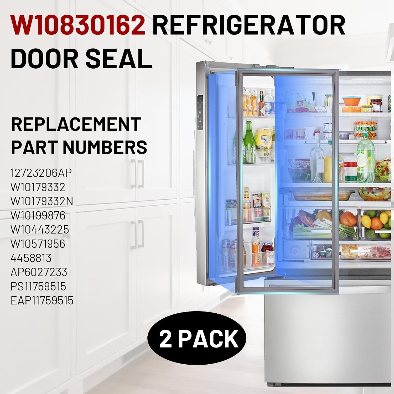 2-Pack Refrigerator Door Seal for Whirlpool WRF535SMBM00 WRF535SWHZ04 - Image 3