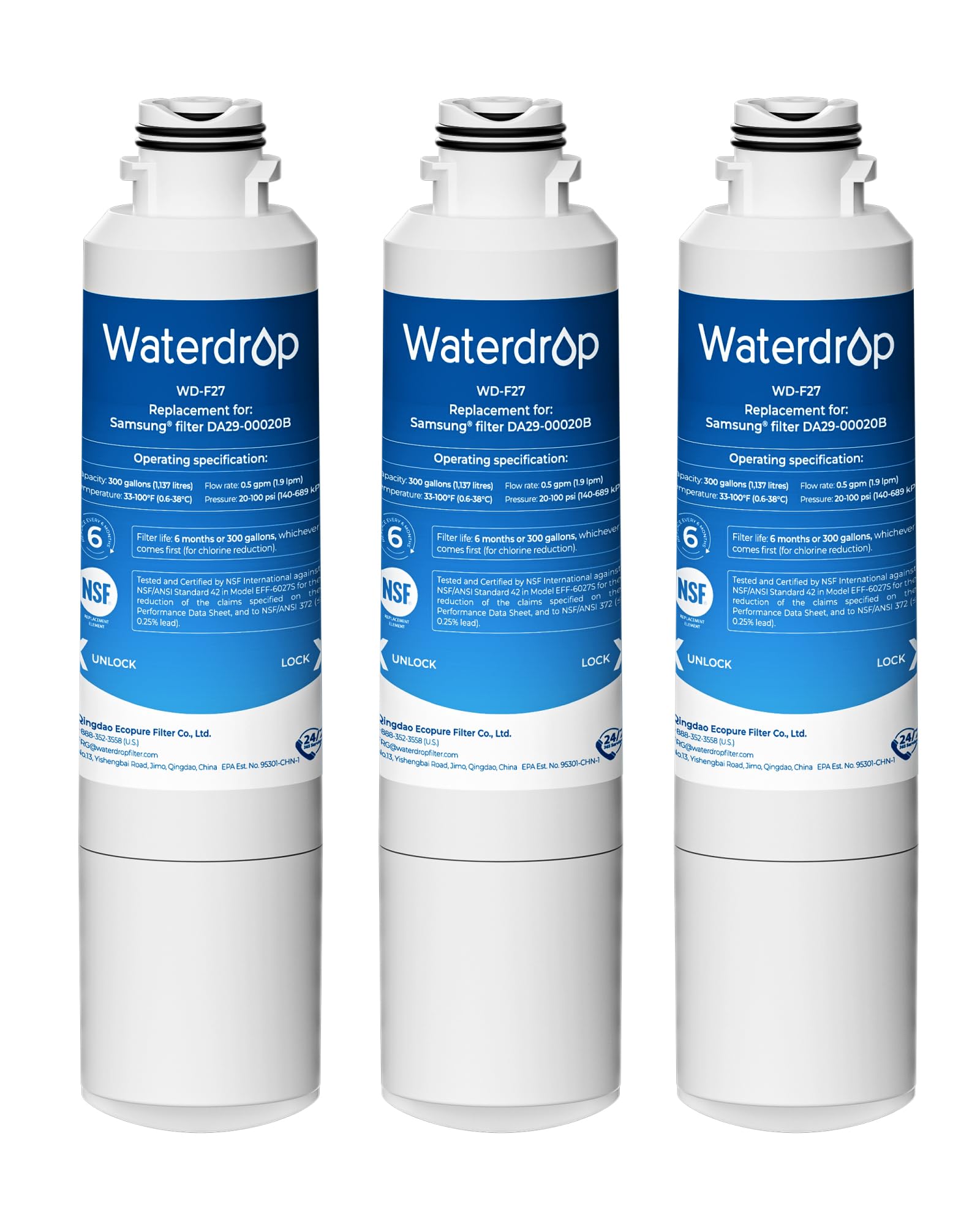 Waterdrop WD-F27 Replacement for Samsung® HAF-CIN/EXP Water Filter, 3 Pack
