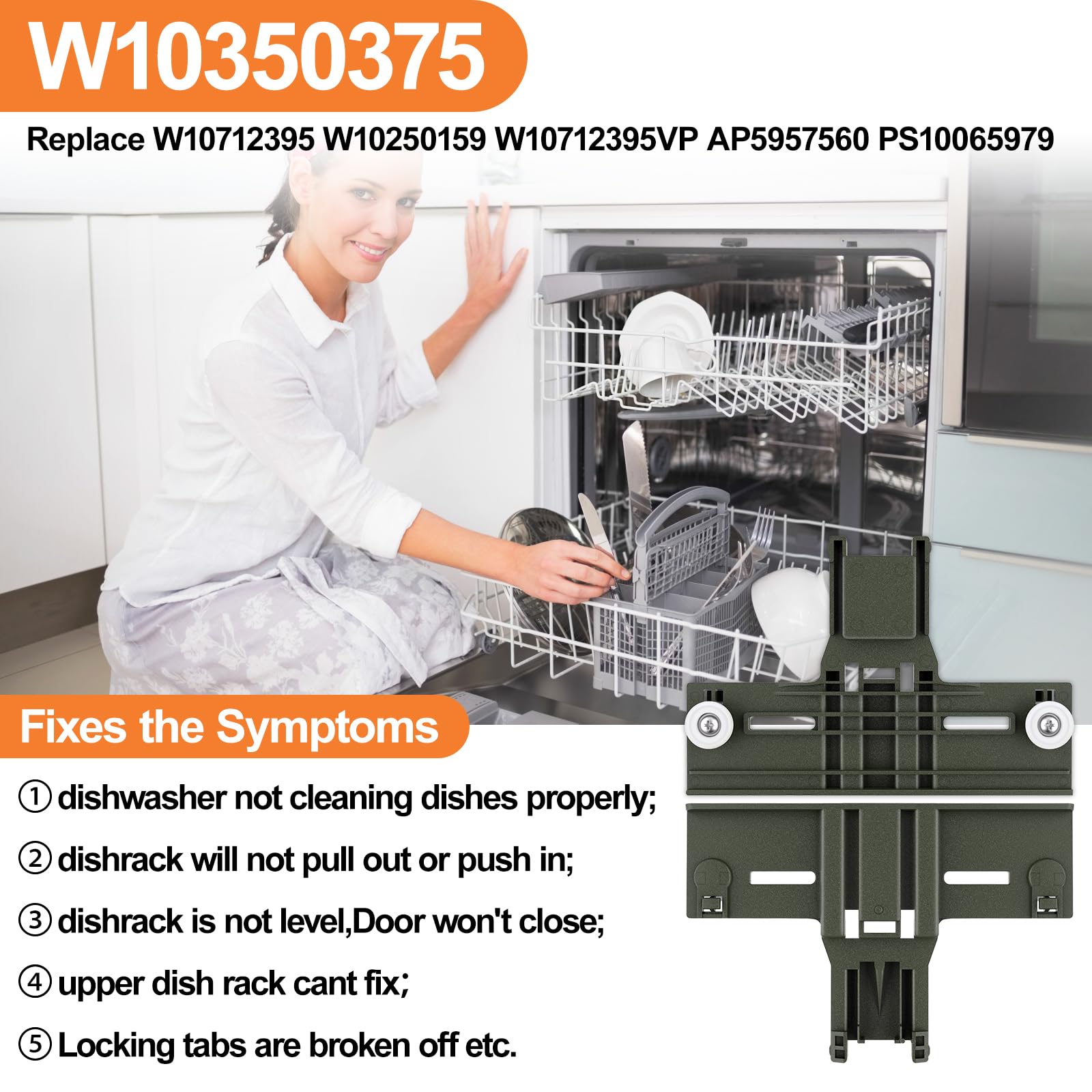 UPGRADED W10350375 W10712395 Dishwasher Top Rack Adjuster Parts For Whirlpool Dishwasher Parts WDT730PAHZ0 WDT970SAHZ0 WDTA50SAHZ0 WDT750SAHZ0 Upper Rack Parts For Kenmore 665 Dishwasher Top Rack Part - Image 4
