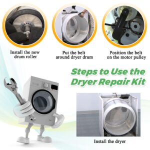 4392065 Dryer Repair Kit with 349241T Drum Roller Kit, 691366 Idler Pulley and 341241 Belt by Techecook - Replacement for Whirlpool & Kenmore Dryers - Replaces 587636 AP3098345 wed4815ew1 ned4655ew1