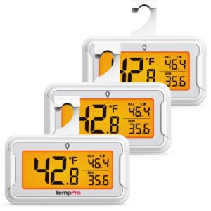 TempPro TempAir Refrigerator Thermometer 2 Pack, Large Backlit LCD Display