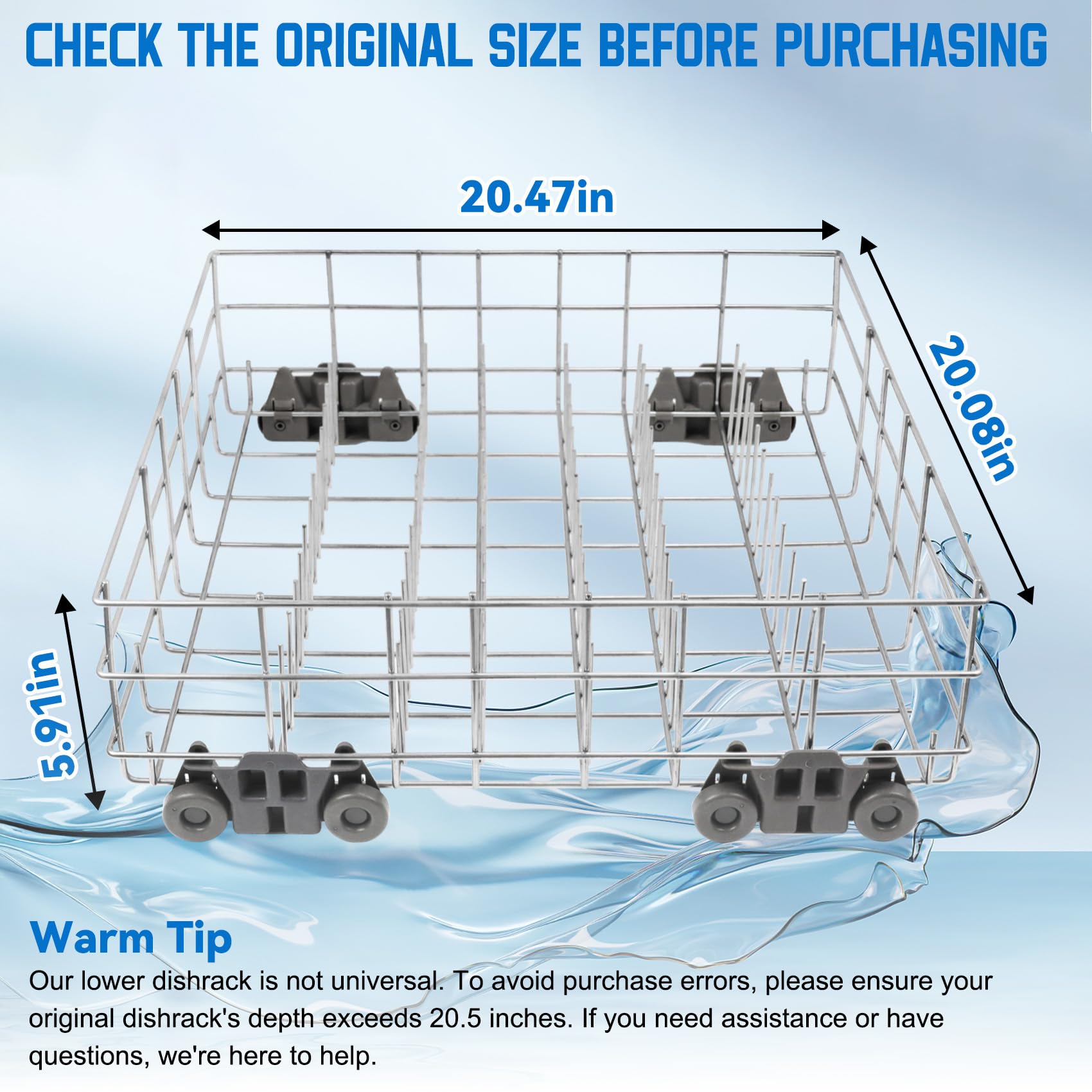 Upgraded W10311986 W10380384 Dishwasher Rack, W11158802 Dishwasher Lower Dishrack with 4 Lower level rack wheels, replacement for Whirlpool Dishwasher, 20.5" x 20.5" x 5.9" Material Upgrade - Image 4