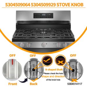 Stainless Steel 5304509064 5304509929 Stove Knob Replacement for Frigidaire Gallery Gas Stove Knobs FGGF3036TFA GCRG3060AFC Range Cooktop Knobs Parts Frigidaire Oven Burner Control Knobs Metal Silver