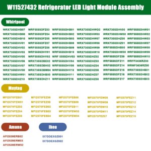 W11527432 Refrigerator Led Light Replacement Fit For Whirlpool Maytag Amana Fridge Light Module Replacement W11101384 W11333374 W11387579 W11042554 WRX735SDHZ02 WRX735SDHZ03 Light