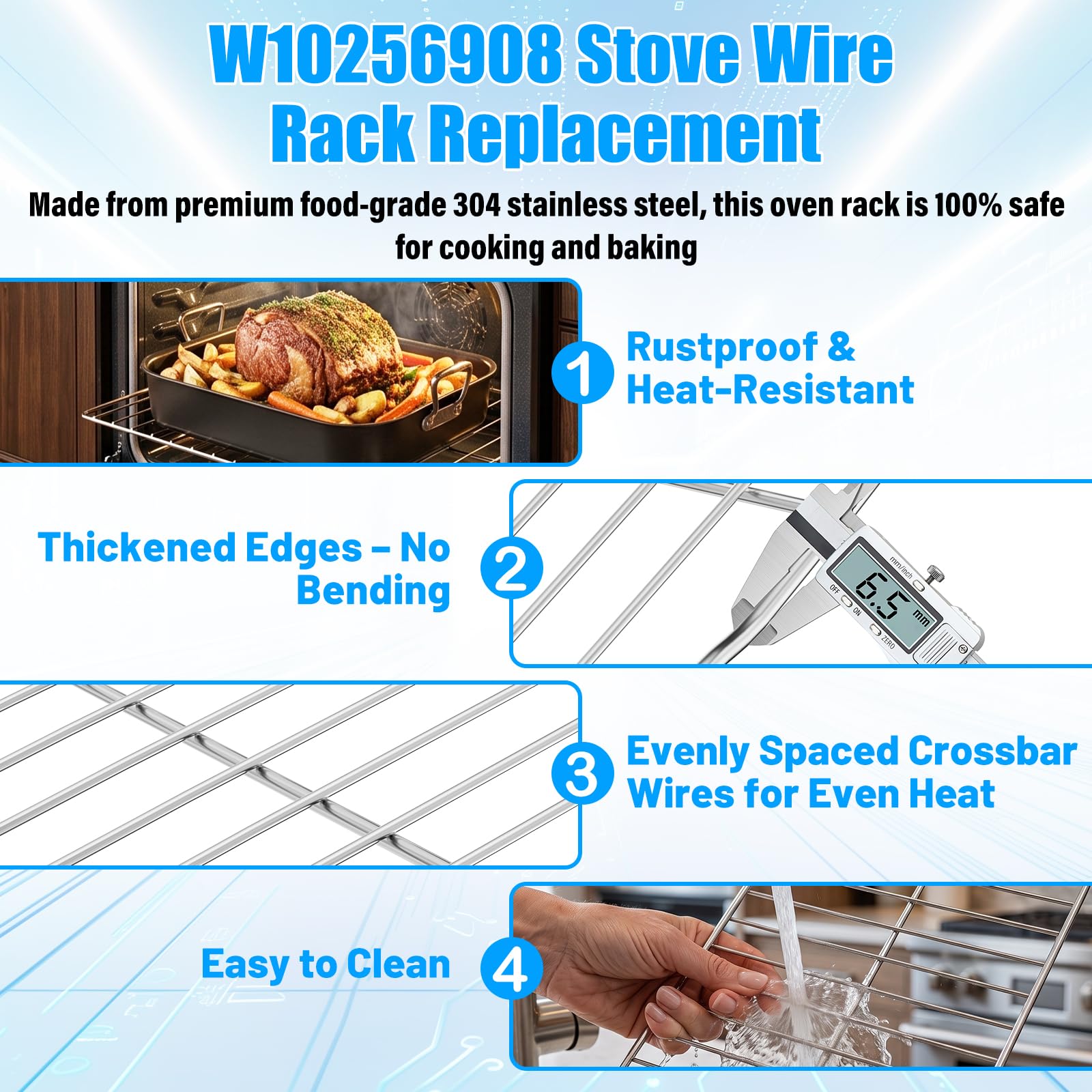 UPGRADED W10256908 Oven Rack For Whirlpool Oven Racks Replacements Range Stove Rack for Amana Kitchenaid Maytag Oven Racks Parts W11520287 W10268578 W10179196 Replacement Oven Racks 24" x 15.75" - Image 4