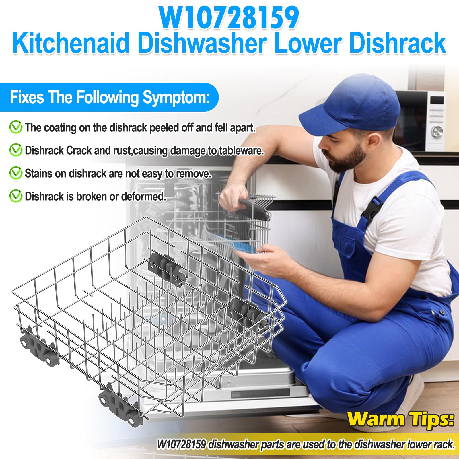 Upgraded W10728159 Dishwasher Lower Rack Replacement for Kitchenaid Maytag - Image 6