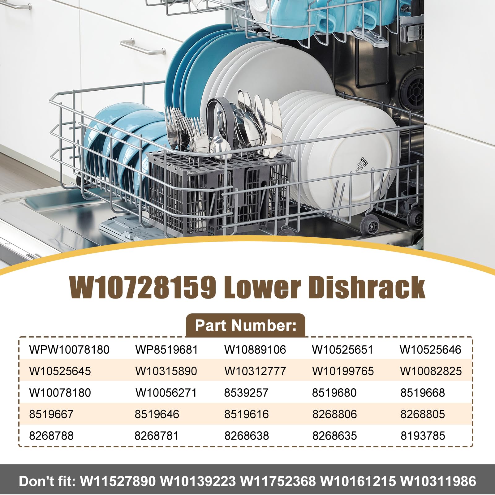 UPGRADED W10728159 W10525646 Dishwasher Lower Rack Replacement Compatible with Whirlpool Dishwasher Rack, Replace W10315890 W10078180 Kitchenaid Kenmore Elite Dishwasher Bottom Rack & WP3376961 wheels