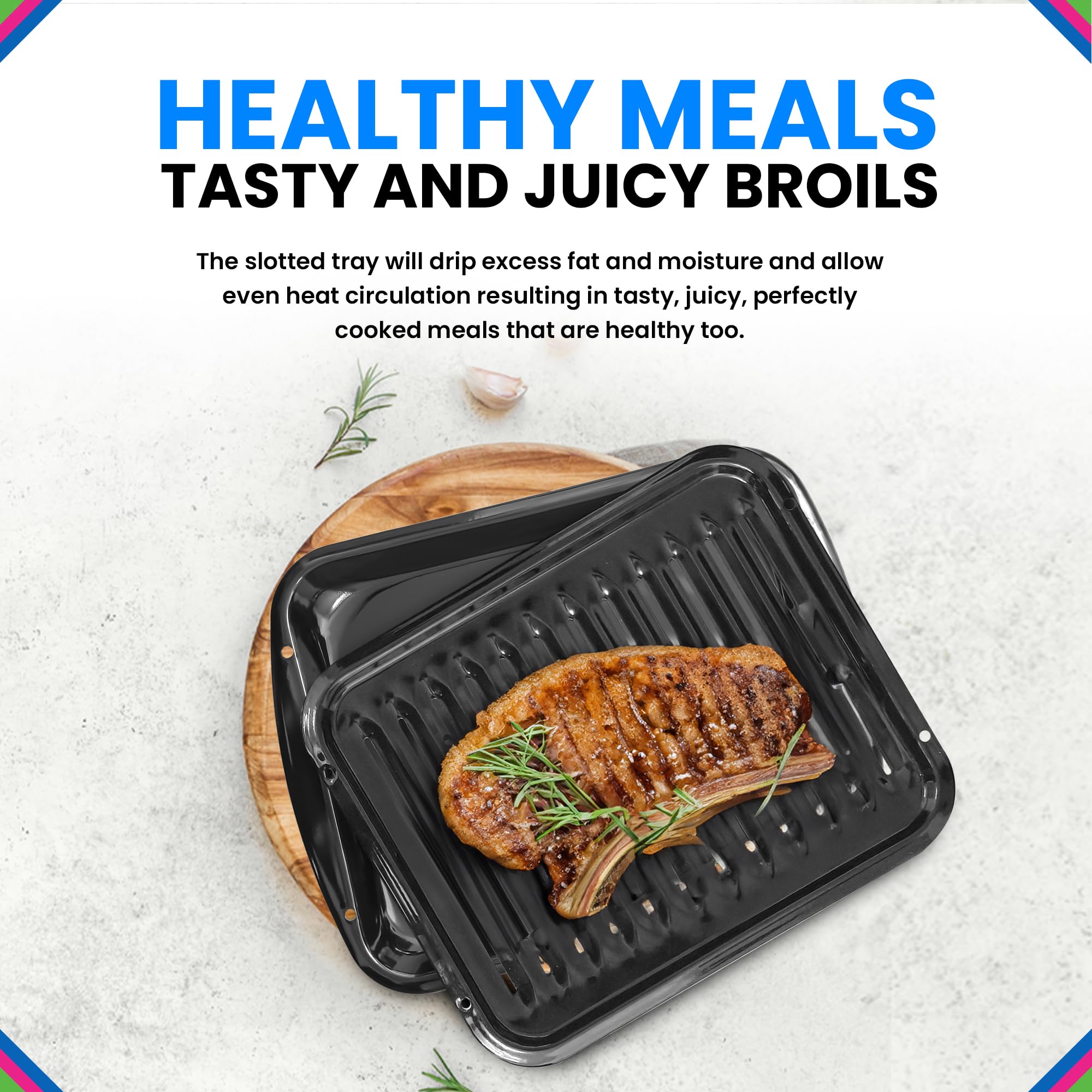 Broiler Pan for Oven Nonstick Porcelain Coated - 16.75” x 12.75” Whirlpool 4396923 Replacement Broiling Pan for Oven With Rack for High-Temperatures - Image 7