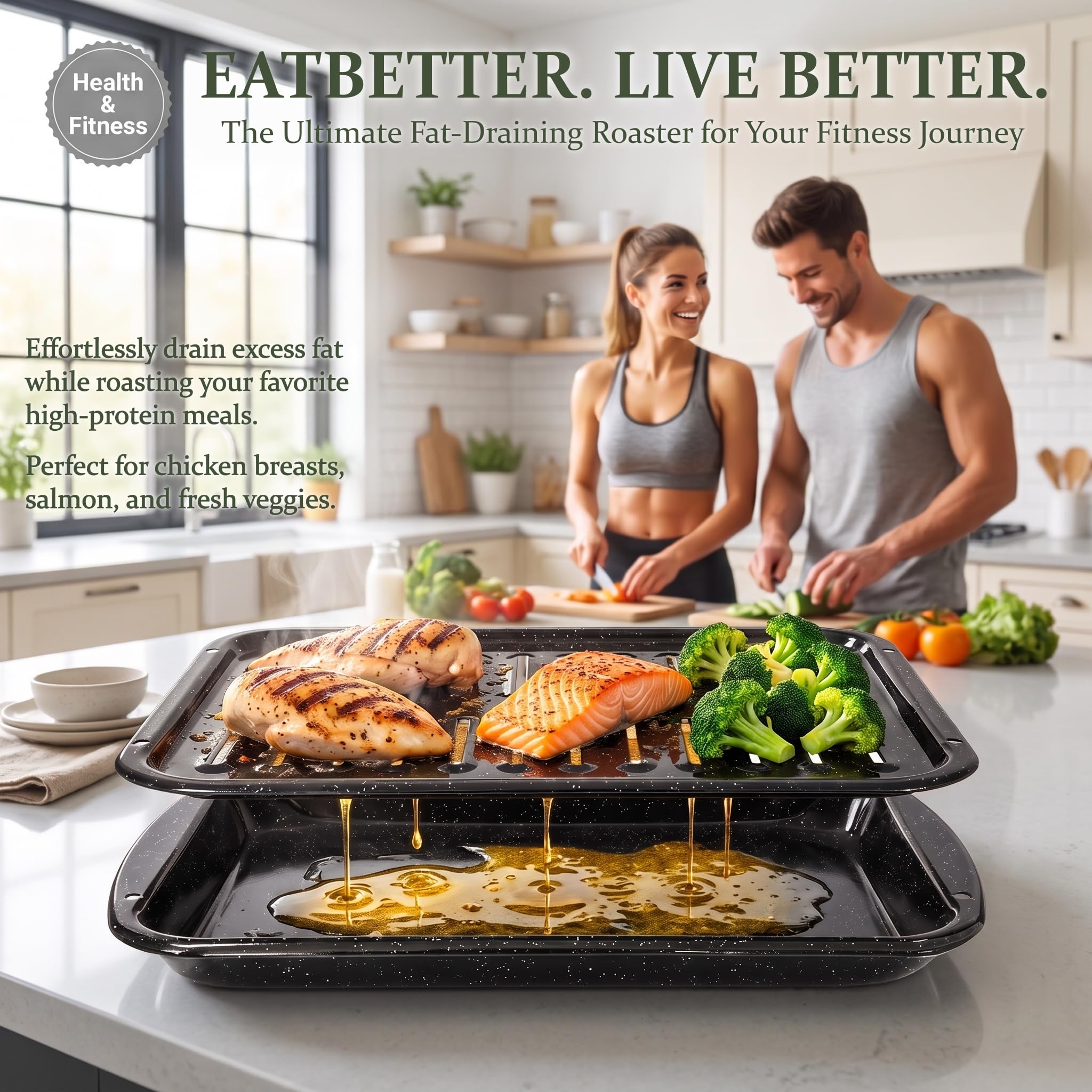 Broiler Pan & Roasting Rack Set Griddle Pan,Oven Safe Tray with Slotted Rack Grill Pan for Healthy Oven Meals Heat Resistant PFOA & PTFE Free Dishwasher Safe - Image 3